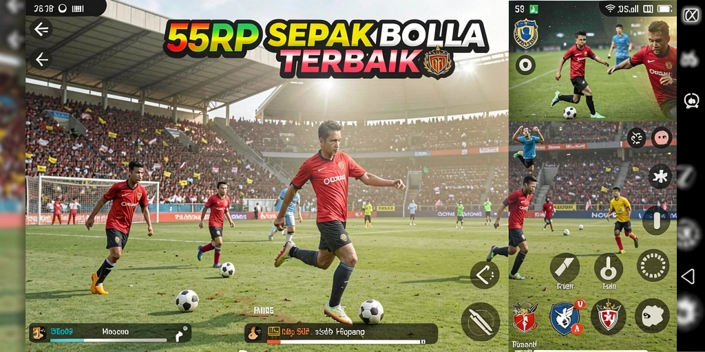 Tampilan gameplay dari 55RP yang menarik dan seru di lapangan sepak bola.