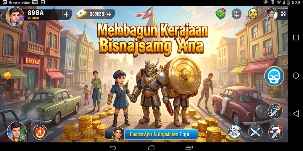 Tampilan gameplay <strong>898A</strong> menampilkan aktivitas membangun kerajaan bisnis.
