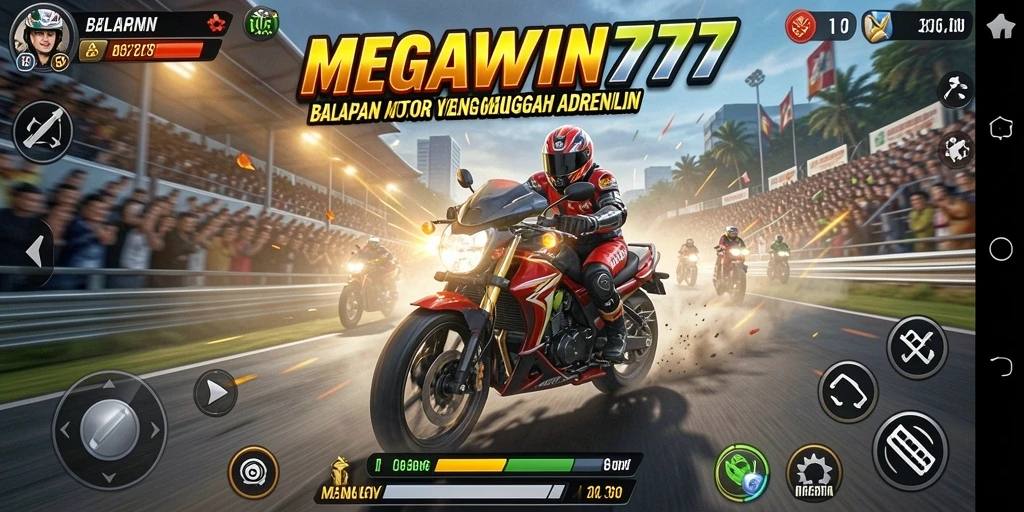 Gameplay seru MEGAWIN777 dengan balapan motor yang mendebarkan.