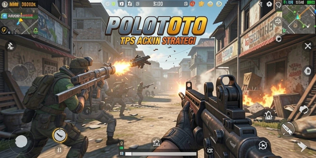 Screenshot POLOTOTO menampilkan aksi menembak seru dalam mode TPS.