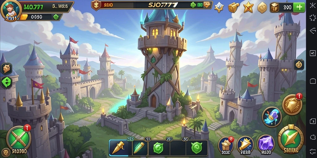 Tangkapan layar gameplay menegangkan SJO777 Tower Defense.