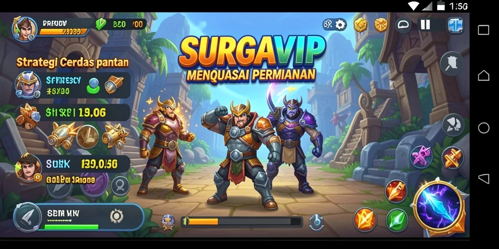 Tampilan gameplay <strong>SURGAVIP</strong> menampilkan pertempuran strategi penuh aksi.
